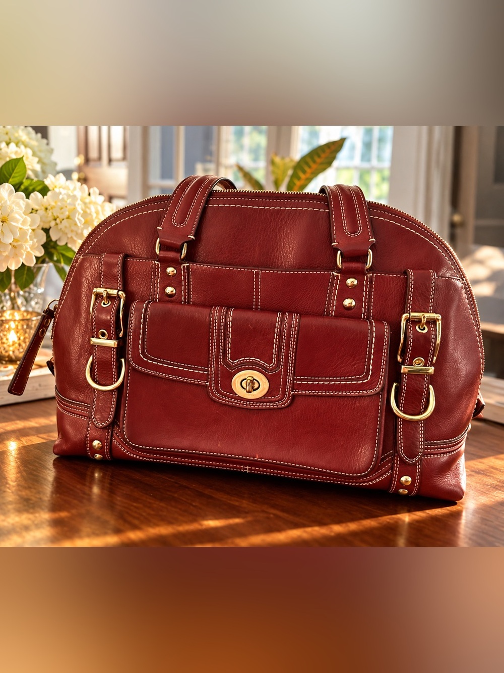 Coach Vintage Coach Miranda Hamptons Satchel 11085 Bordeaux Leather Turnlock